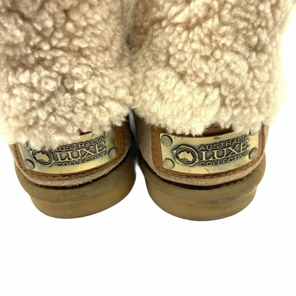 Snow Boot Australia Luxe Collective Tan Shearling Fold Over Size 6 Cozy Winter
